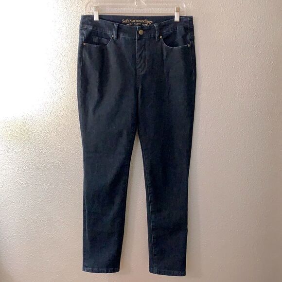 SOFT SURROUNDINGS dark wash jeans zip button fly pockets size PS - Picture 1 of 7